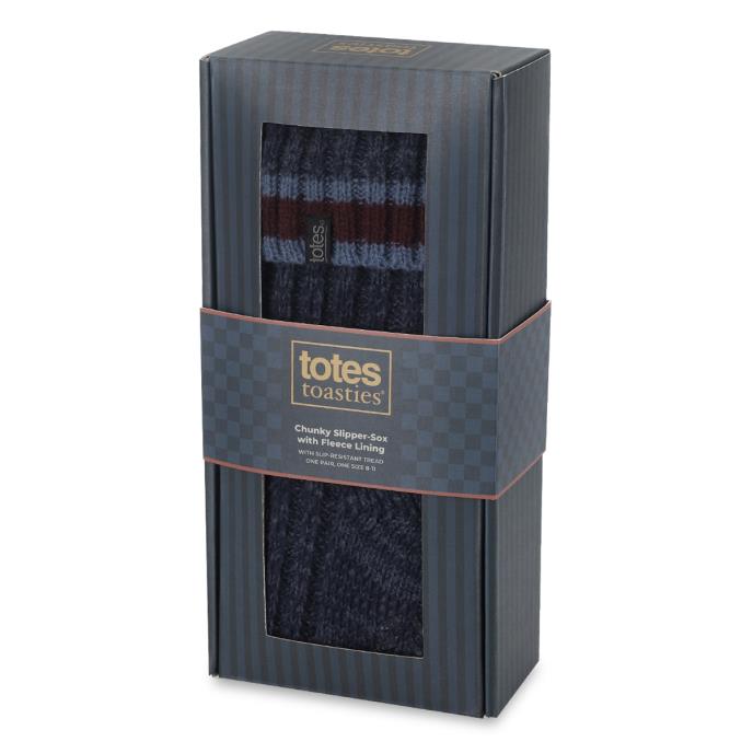 totes toasties® Mens Fleece Lined Chunky Rib Slipper Sock Blue Extra Image 1